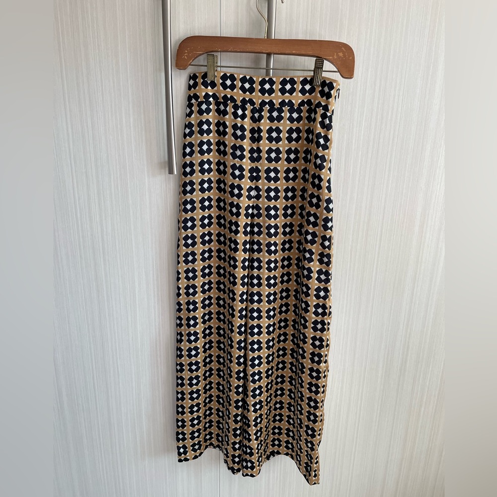 Zara Black‎ Orange Geometric High Rise Wide Leg Light Weight crop Pants Size CS